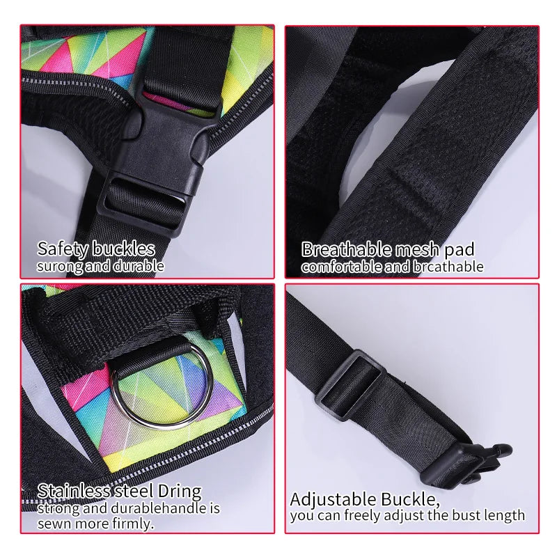 KOMMILIFE Nylon Adjustable Dog Harness Personalized Pet K9 Harness For Dogs Reflective Breathable Pet Dog Harness No Pull