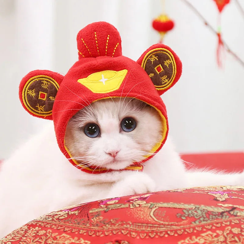 Lion Cattle Pattern Dog Costume Hat for Cat New Year Party Birthday Costume Pet Dogs Products Keep Warm Winter Puppy Accessories