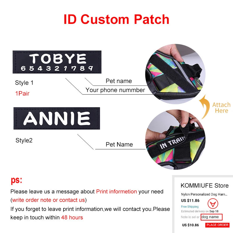 KOMMILIFE Nylon Adjustable Dog Harness Personalized Pet K9 Harness For Dogs Reflective Breathable Pet Dog Harness No Pull
