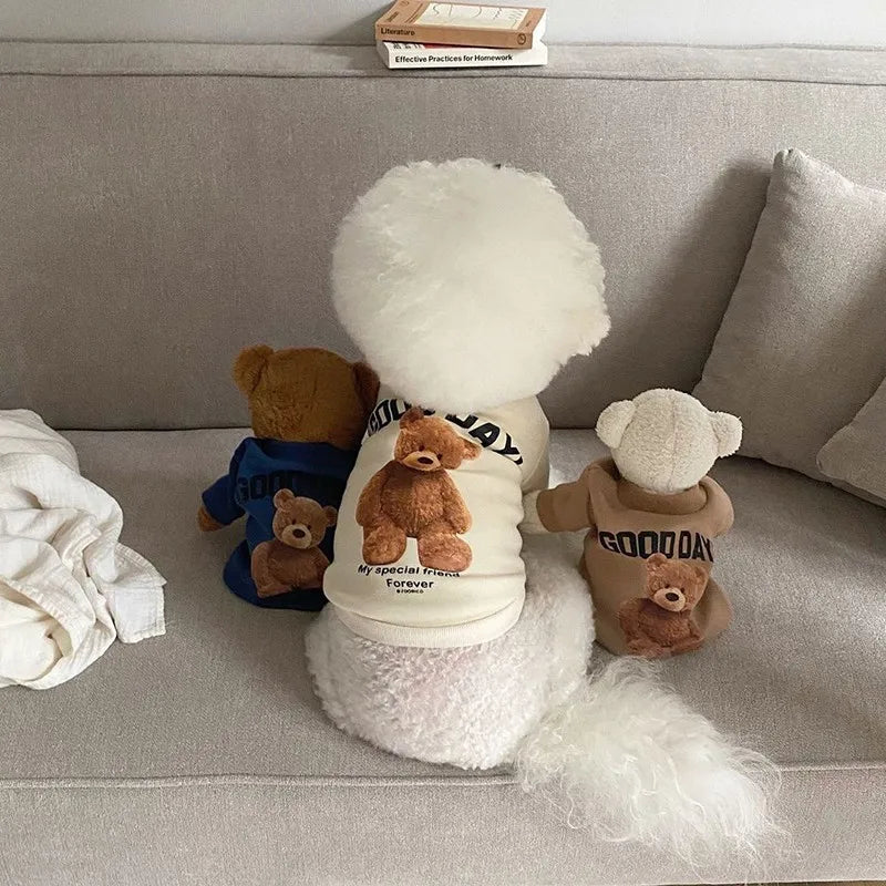 Cute Bear Dog Clothes Winter Pet Clothes Warm Dog Pullover Hoodie Clothes For Small Dogs Chihuahua Cartoon Puppy Cat Clothing