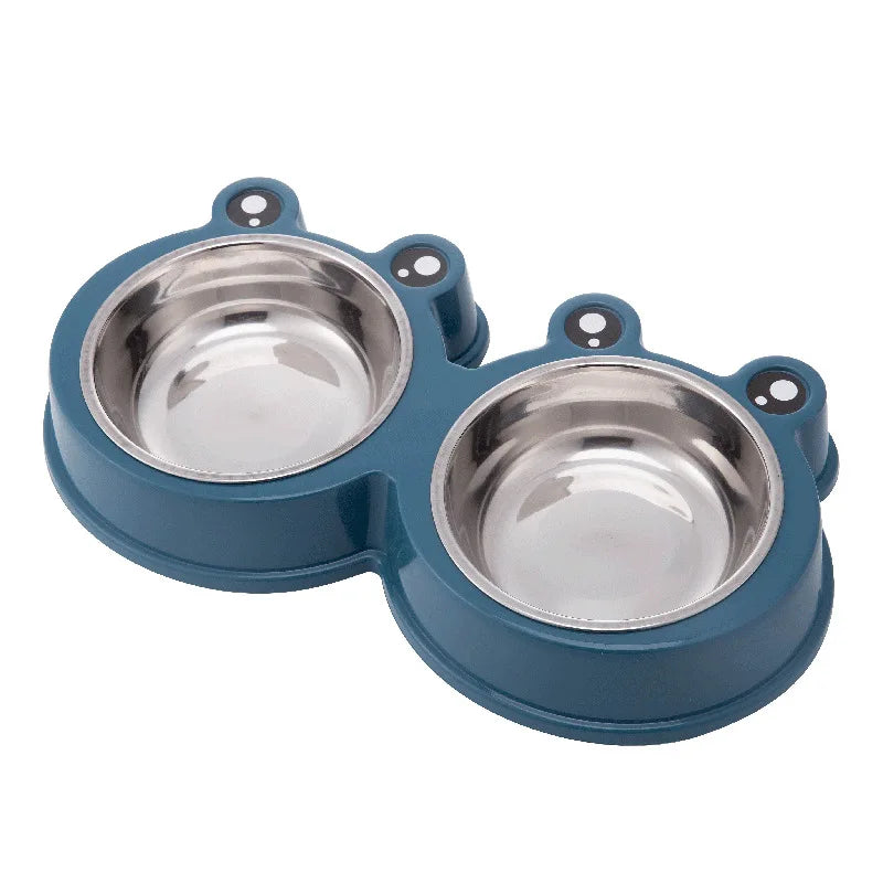 Pet Supplies & Pet Cute Small Frog Stainless Steel Double Bowl Non-slip Pet Bowl Dog Bowl Cat and Dog Food Basin