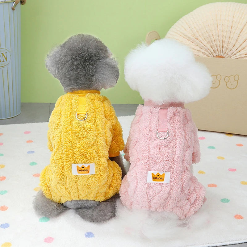 Warm Coral Fleece Pet Overalls Winter Puppy Pajamas Dogs Jumpsuit for Small Dog Cats Clothes Chihuahua French Bulldog Costumes
