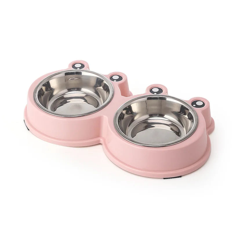 Pet Supplies & Pet Cute Small Frog Stainless Steel Double Bowl Non-slip Pet Bowl Dog Bowl Cat and Dog Food Basin
