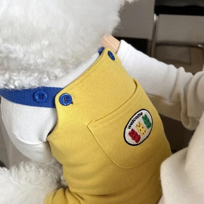 Cute Summer New Cute Color Blocking Casual Pet Carrier Pants Puppy Bichon Marshes Dog Jumpsuit Dog Pants Small Dog Clothes