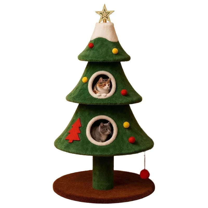 Christmas Tree Tree Large Tower with Cave Bed Sisal Scratching Post Toy for All Seasons