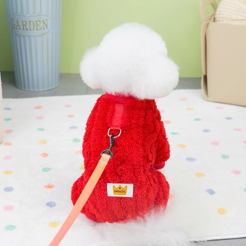 Warm Coral Fleece Pet Overalls Winter Puppy Pajamas Dogs Jumpsuit for Small Dog Cats Clothes Chihuahua French Bulldog Costumes