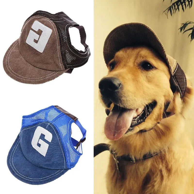 Dog travel sun hat baseball cap outdoor sunshade net breathable outdoor sports hat with ear holes adjustable mini pet hat