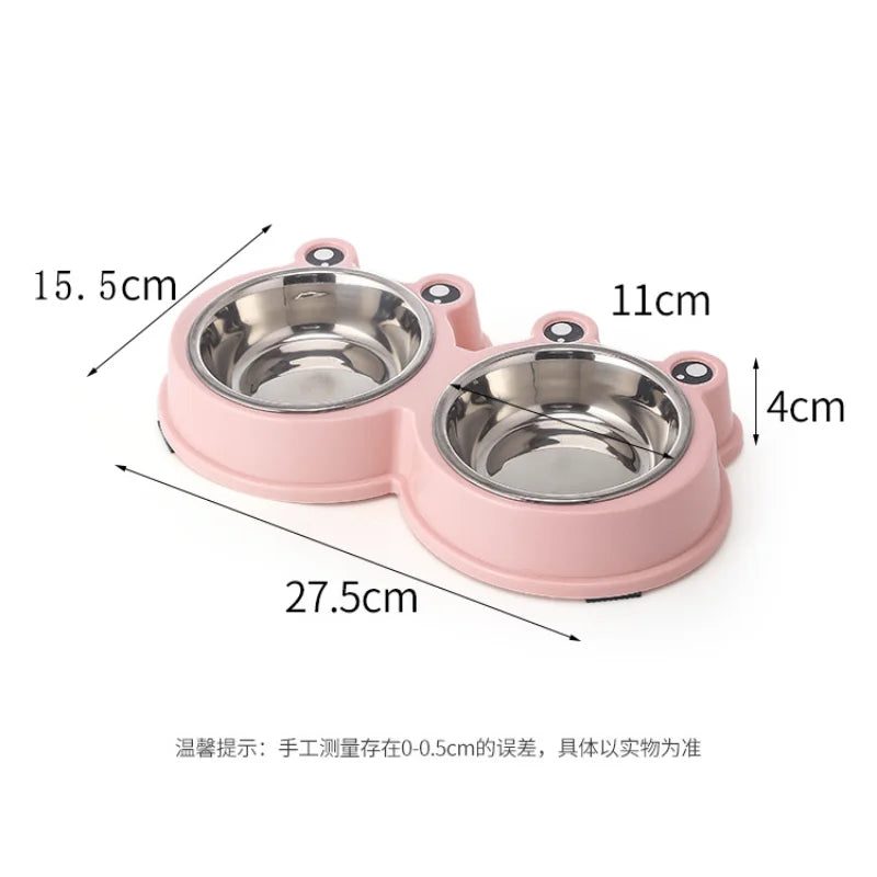 Pet Supplies & Pet Cute Small Frog Stainless Steel Double Bowl Non-slip Pet Bowl Dog Bowl Cat and Dog Food Basin