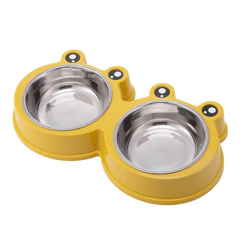 Pet Supplies & Pet Cute Small Frog Stainless Steel Double Bowl Non-slip Pet Bowl Dog Bowl Cat and Dog Food Basin