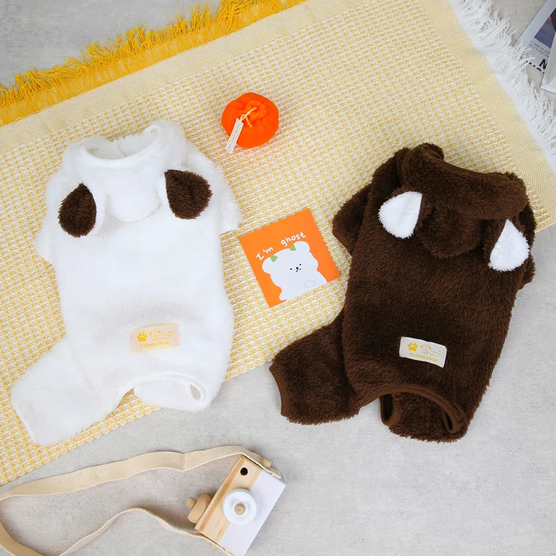 Kawaii Bear Molding Dog Jumpsuit Winter Warm Dog Clothes for Small Dogs Fleece Pet Pajamas Chihuahua Costume Yorkie Puppy Coat