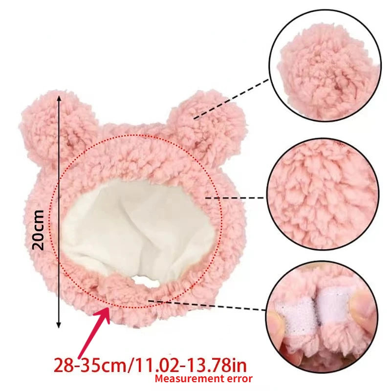 Funny Cat Cap Bear Plush Head Cover Cute Cat Dog Woven Warm Headdress Pet Hat Kitten Puppy Cosplay Costume Accessories