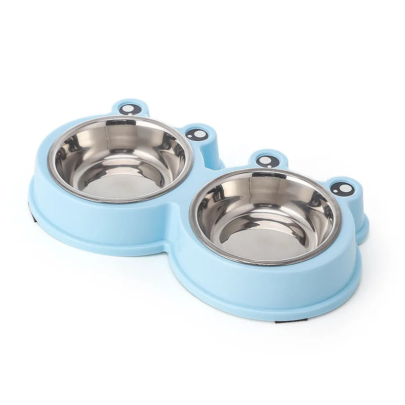 Pet Supplies & Pet Cute Small Frog Stainless Steel Double Bowl Non-slip Pet Bowl Dog Bowl Cat and Dog Food Basin