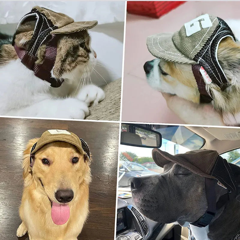 Dog travel sun hat baseball cap outdoor sunshade net breathable outdoor sports hat with ear holes adjustable mini pet hat