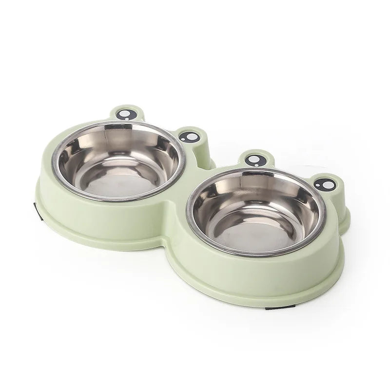 Pet Supplies & Pet Cute Small Frog Stainless Steel Double Bowl Non-slip Pet Bowl Dog Bowl Cat and Dog Food Basin