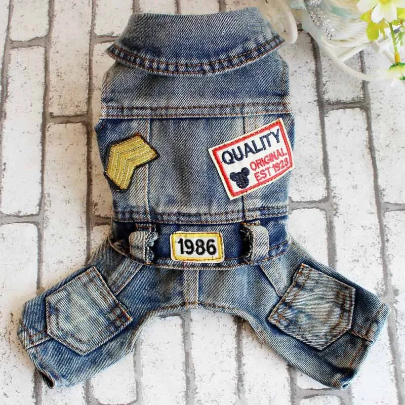 Vintage Denim Jeans Pet Overalls Dogs Jumpsuits Spring Lovely Cowboy Dog Four Legs Clothes Teddy Small Dog Coat Apparel XS-XXL