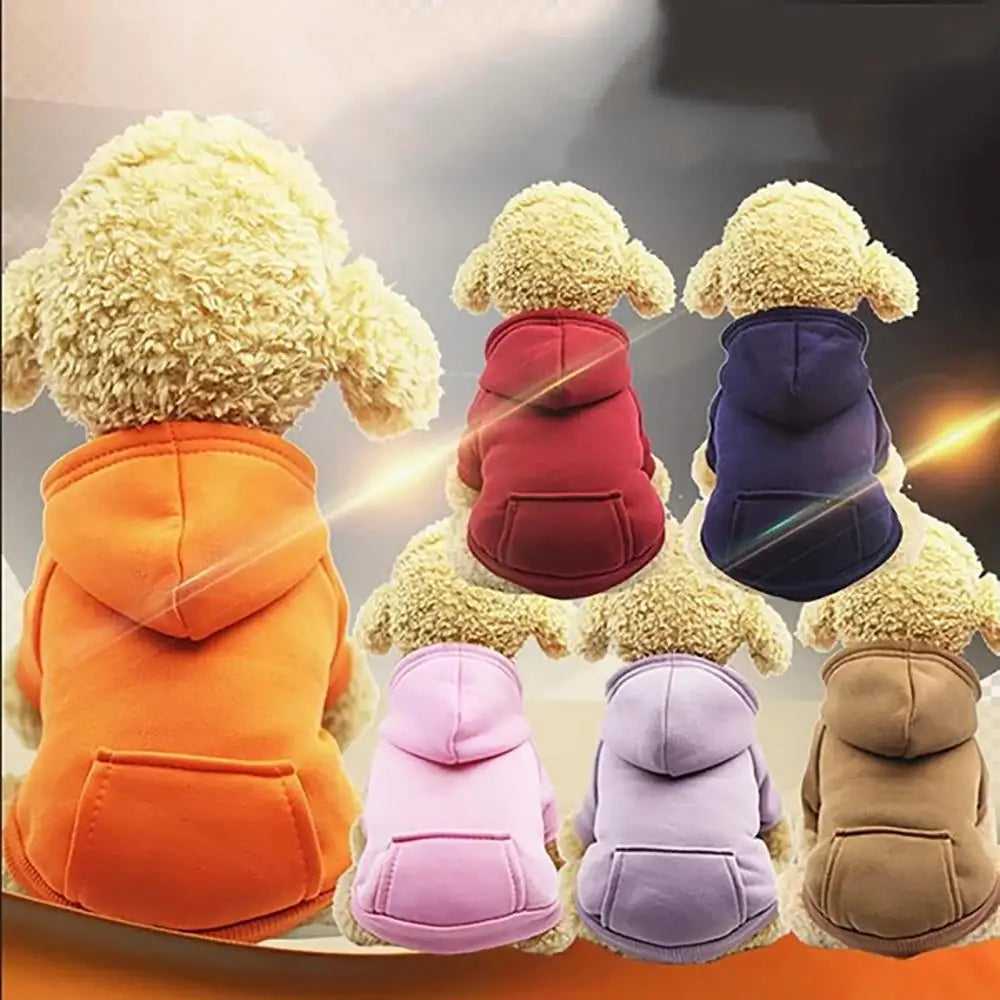 Dog Hoodies Autumn Winter Two-legged Puppy Clothes Solid Color Pocket Cat Dog Hooded Sweatshirt Soft Comfortable Pet Hoodies