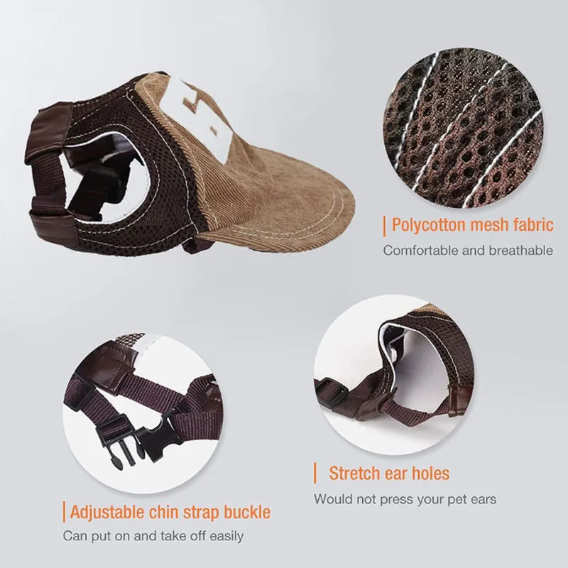 Dog travel sun hat baseball cap outdoor sunshade net breathable outdoor sports hat with ear holes adjustable mini pet hat