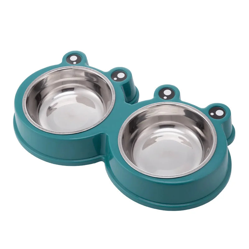 Pet Supplies & Pet Cute Small Frog Stainless Steel Double Bowl Non-slip Pet Bowl Dog Bowl Cat and Dog Food Basin