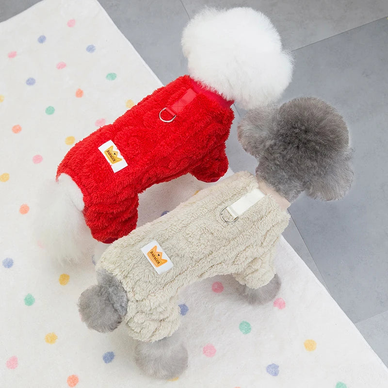 Warm Coral Fleece Pet Overalls Winter Puppy Pajamas Dogs Jumpsuit for Small Dog Cats Clothes Chihuahua French Bulldog Costumes