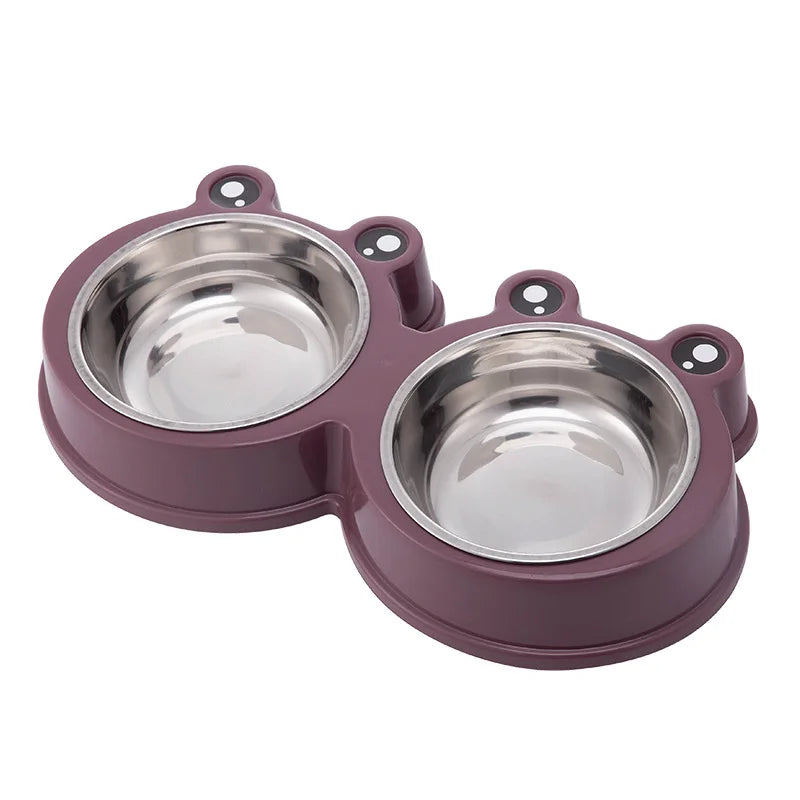 Pet Supplies & Pet Cute Small Frog Stainless Steel Double Bowl Non-slip Pet Bowl Dog Bowl Cat and Dog Food Basin
