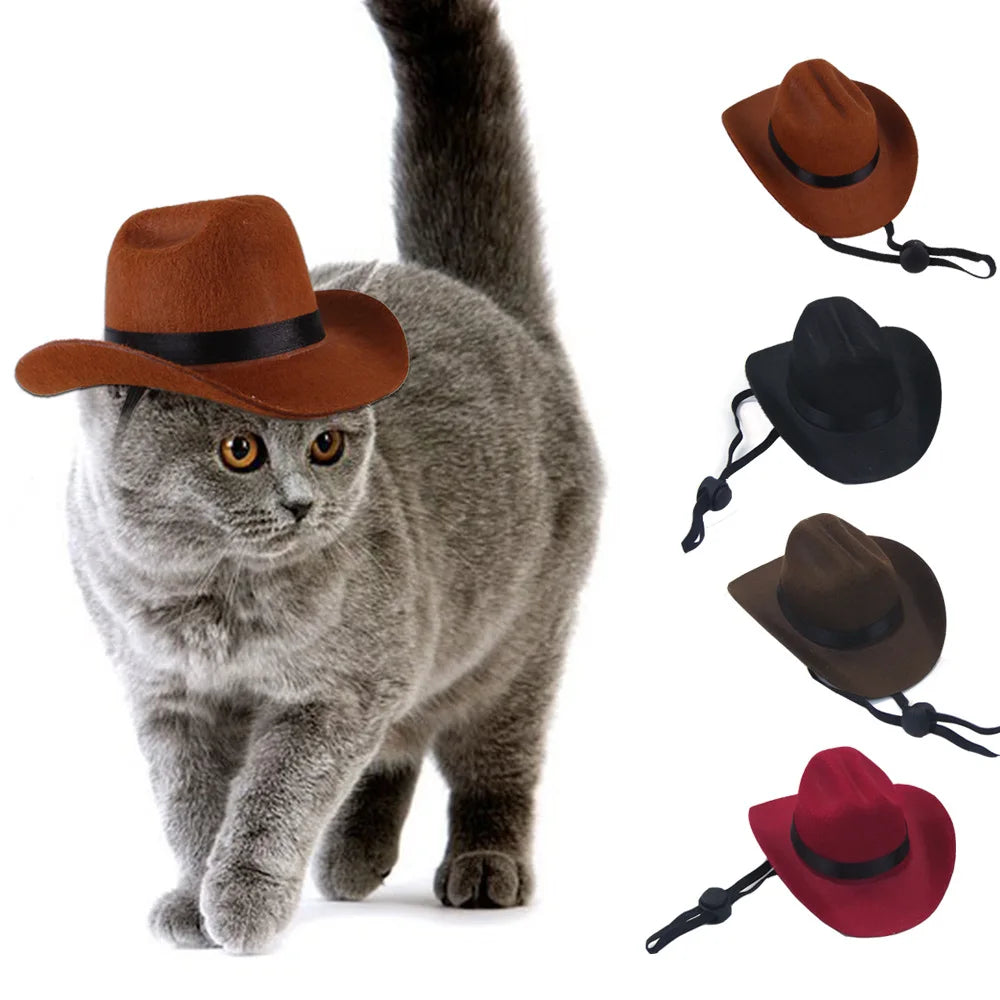 Pet Dog Cowboy Hat Headgear Cat Funny Headwear Outdoor Adjustable Dog Caps Performance Photo Props Cosplay Accessories
