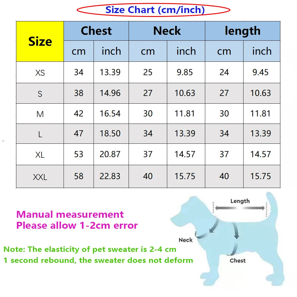 Fashionable Dog Sweater for 1-10kg Double Layer Thickening Autumn and Winter Warm High Elastic French Bulldog Pet Clothes