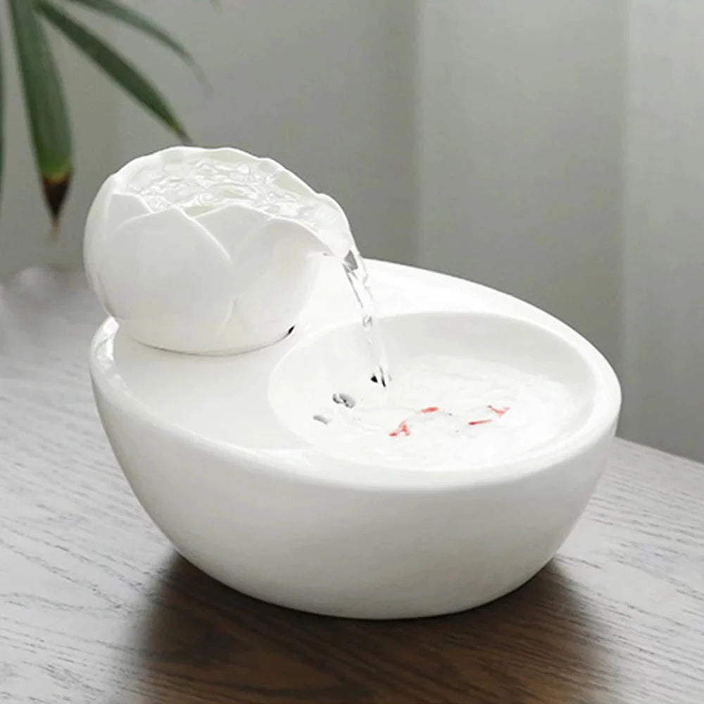 Cats Dogs Electric Ceramic Vintage Rabbit Round Basin Drinking Fountain Automatic Circulating Bowl Feeding