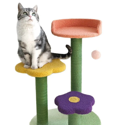 Eco Friendly  Tall 4-Level Cat Condo Multiple Entry Points Hidden Caves Sisal Covered Posts Plush Padded Resting Areas