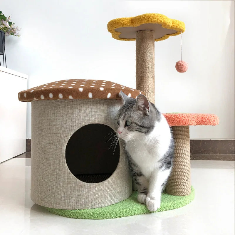 Eco Friendly Christmas Tall 4-Level Cat Condo Multiple Entry Points Hidden Caves Sisal Covered Posts Plush Padded Resting Areas