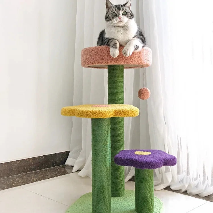 Eco Friendly Christmas Tall 4-Level Cat Condo Multiple Entry Points Hidden Caves Sisal Covered Posts Plush Padded Resting Areas
