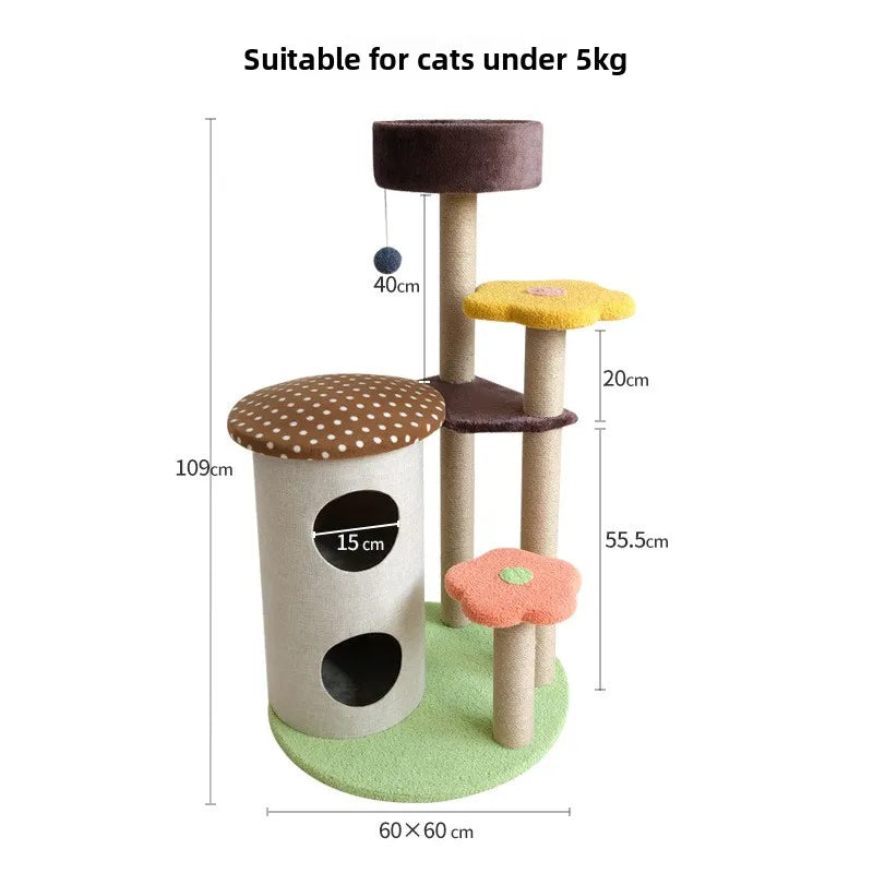 Eco Friendly Christmas Tall 4-Level Cat Condo Multiple Entry Points Hidden Caves Sisal Covered Posts Plush Padded Resting Areas
