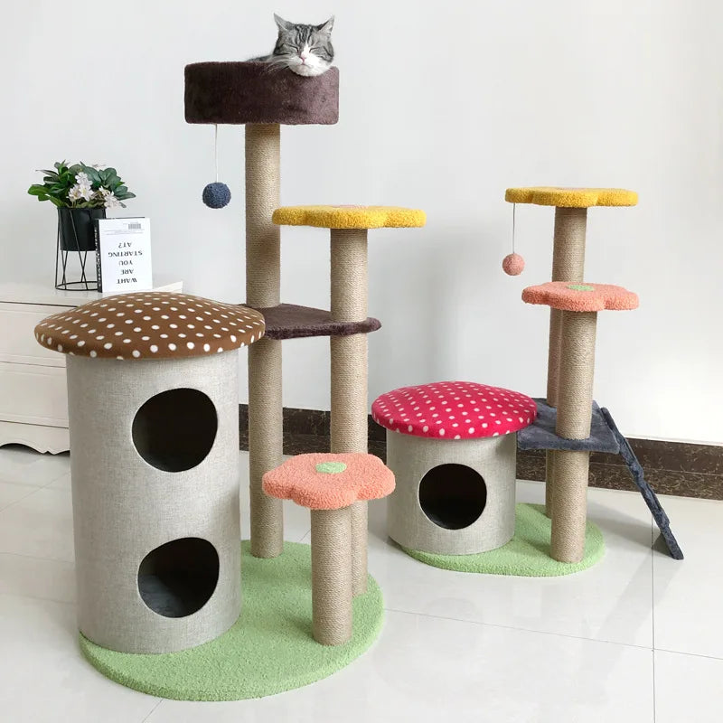 Eco Friendly Christmas Tall 4-Level Cat Condo Multiple Entry Points Hidden Caves Sisal Covered Posts Plush Padded Resting Areas