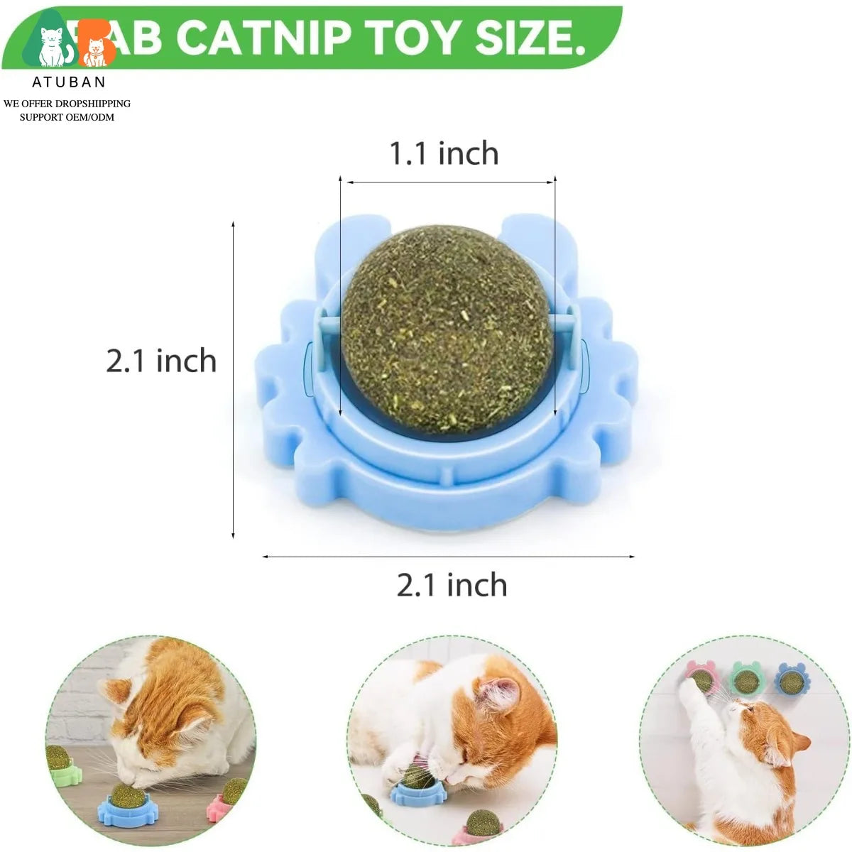 ATUBAN 3PCS Catnip Wall Ball,Cat Toys Catnip Balls for Cats Wall Mounted Catnip Ball Toy Catnip Rollerball Wall Cat Lick Ball
