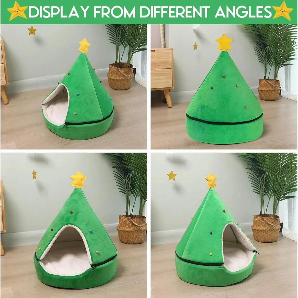 Creative Christmas Tree Cat Nest Winter Thicken Warmth Semi-closed Pet House Wtih Detachable Cushion Christmas Pet Supplies 숨숨집