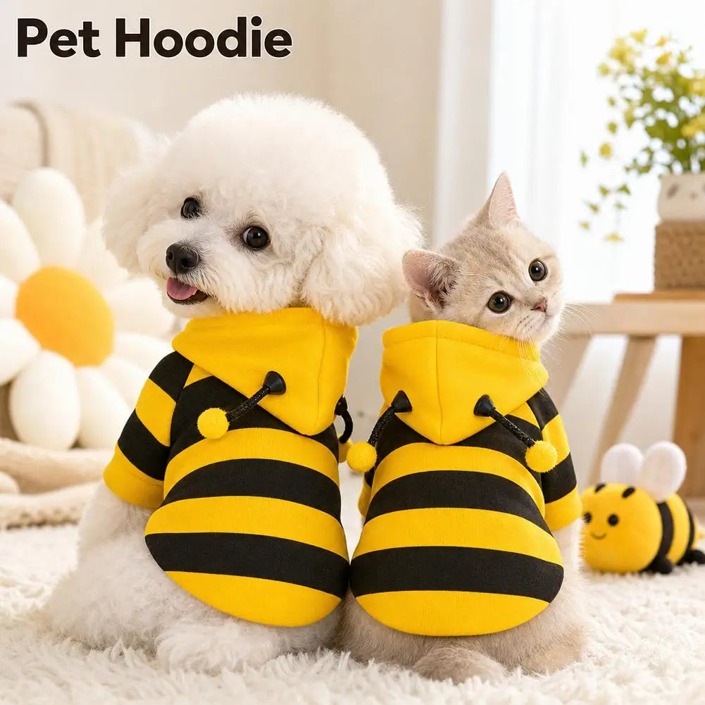 Pet Autumn/Winter Bee Hoodie Soft Warm Dog Cat Pullover Cute Bumblebee Striped Costume Windproof Puppy Kitty Clothes