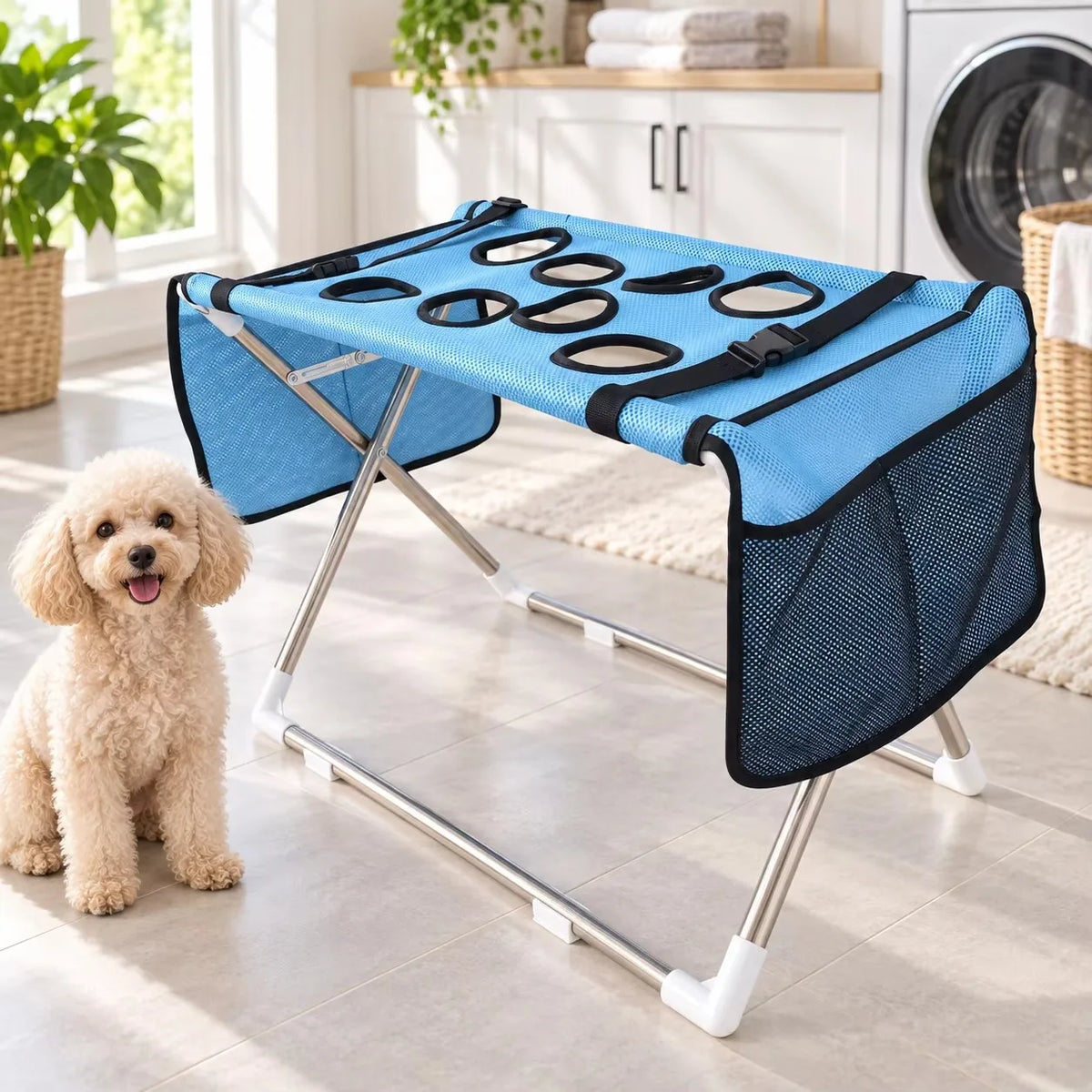 Pet Bathing Hammock Stand Foldable Dog Cat Grooming Drying Table Breathable Mesh Bath Helper for Small Pets