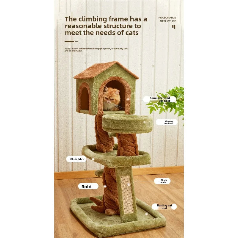 41” Large Cat Tree Tower Luxury Cat House With Scratching Posts Multi-Level Climbing Furniture For Indoor Cats
