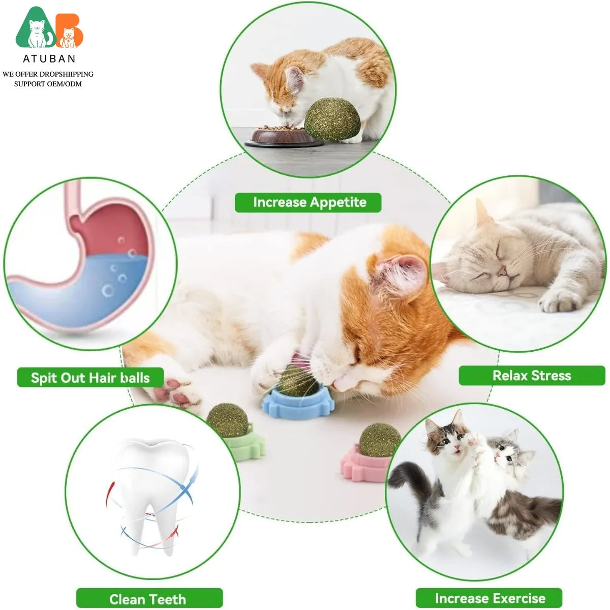ATUBAN 3PCS Catnip Wall Ball,Cat Toys Catnip Balls for Cats Wall Mounted Catnip Ball Toy Catnip Rollerball Wall Cat Lick Ball