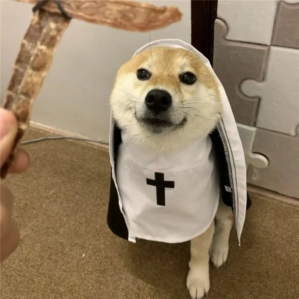 Christmas Pet Dog Cat Cosplay Costume Breathable Pet Accessories Puppy Kitten Nun Clothes Dress Up Halloween Jumpsuit Coat