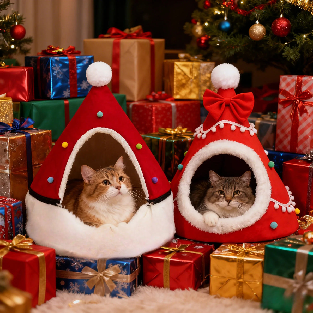 Creative Christmas Tree Cat Nest Winter Thicken Warmth Semi-closed Pet House Wtih Detachable Cushion Christmas Pet Supplies 숨숨집