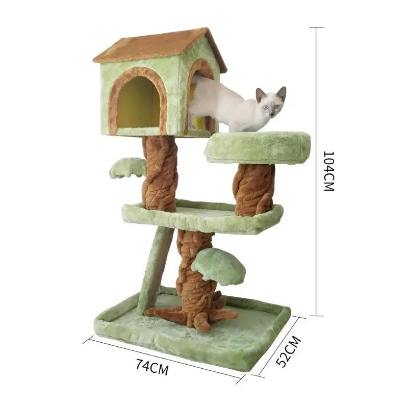 41” Large Cat Tree Tower Luxury Cat House With Scratching Posts Multi-Level Climbing Furniture For Indoor Cats