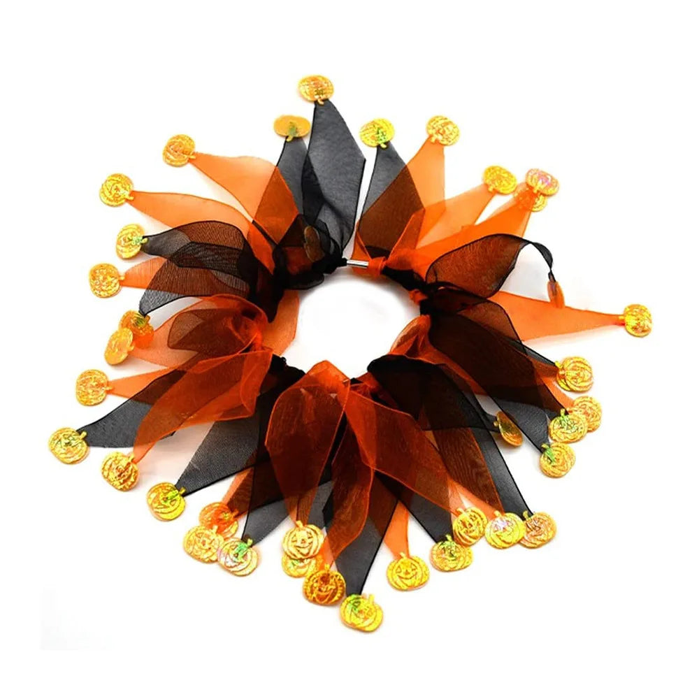1× Halloween Christmas Pet Collar Chicken Duck Goose Dog Cat Tulle Scrunchie Neck Collar Pumpkin Bell Festival Costume Accessory