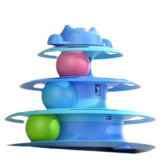 Cat Turntable Track Toy 4 Level Tower Interactive Play Toy With Feather Teaser For Kitten Cat