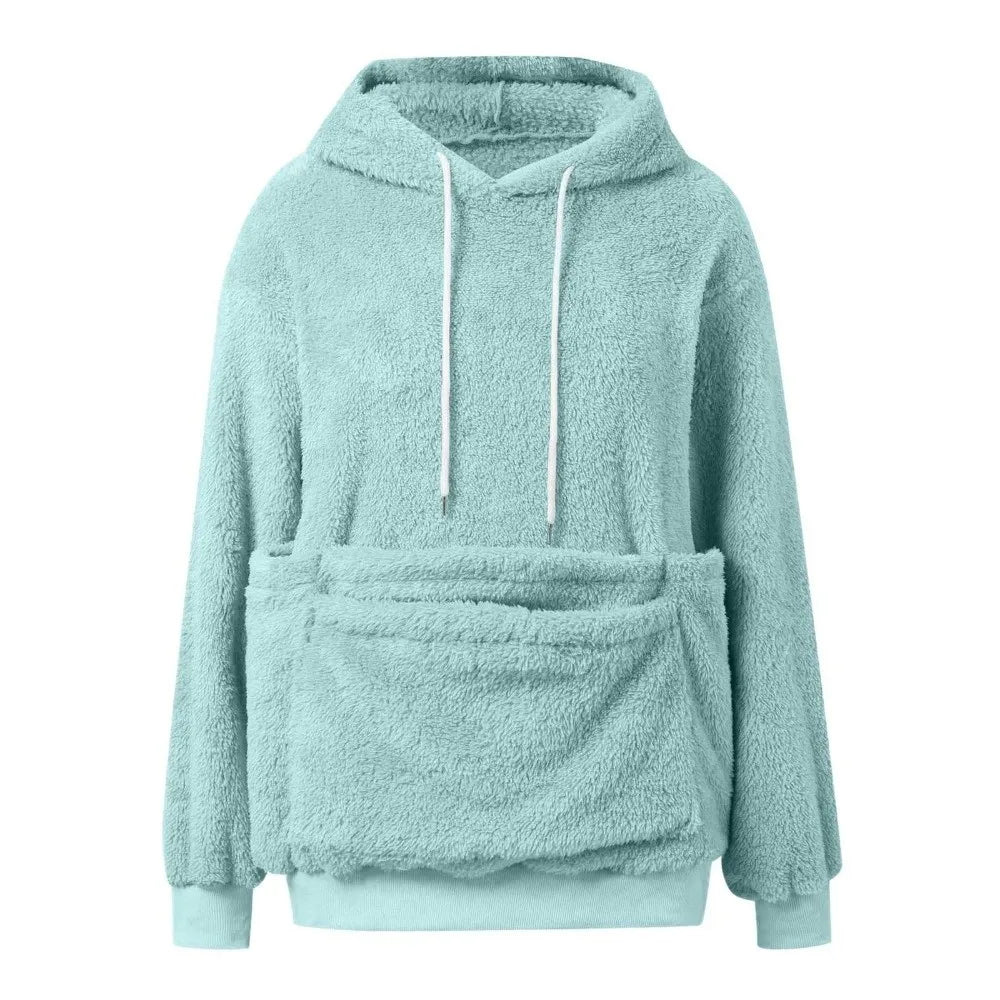 Solid Color Women Pet Carrier Hoodie Hooded Double Pocket Hoodie Soft Comfortable Loose Fit Hooded Sweatshirt Dog Walker
