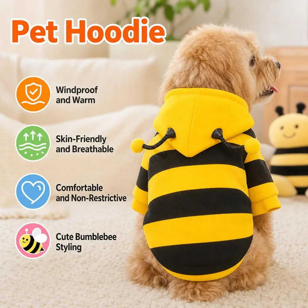 Pet Autumn/Winter Bee Hoodie Soft Warm Dog Cat Pullover Cute Bumblebee Striped Costume Windproof Puppy Kitty Clothes