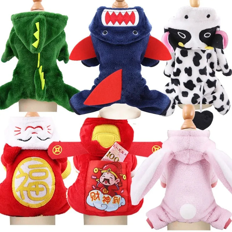 Pet Halloween Costume, Cute Animal Shape Fleece Dog Cat Hoodie, Warm Cosplay Outfit for Small Medium Dogs & Cats