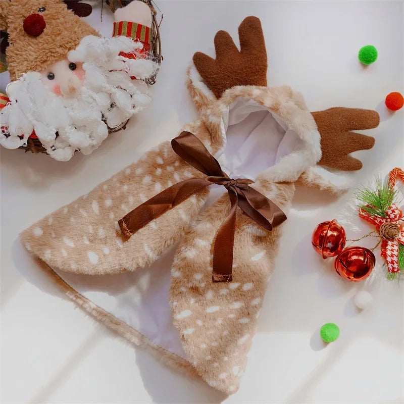 Christmas Pet Reindeer Cape Costume Outfit Hat Accessory For Dogs Cats Holiday Party Dress Up Pet Transform Decorative Supplies