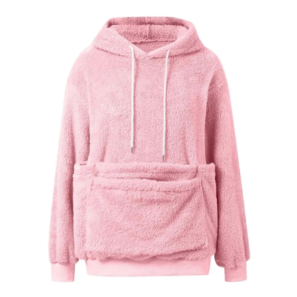 Solid Color Women Pet Carrier Hoodie Hooded Double Pocket Hoodie Soft Comfortable Loose Fit Hooded Sweatshirt Dog Walker