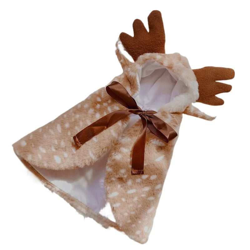 Christmas Pet Reindeer Cape Costume Outfit Hat Accessory For Dogs Cats Holiday Party Dress Up Pet Transform Decorative Supplies