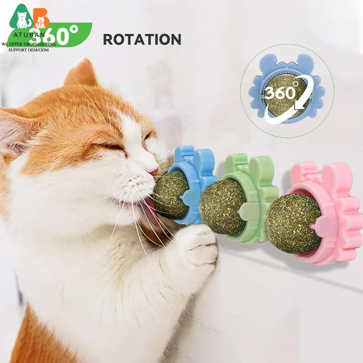 ATUBAN 3PCS Catnip Wall Ball,Cat Toys Catnip Balls for Cats Wall Mounted Catnip Ball Toy Catnip Rollerball Wall Cat Lick Ball